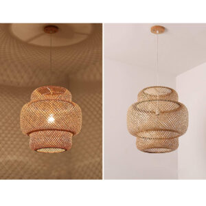 Wicker Rattan Pendant Lighting for Kitchen Island | Japanese Tiered Bamboo Lantern Pendant Lamp | Modern Beige Weave Hanging Ceiling Light Fixture 19.5" Beige Light Fixture - Image 4