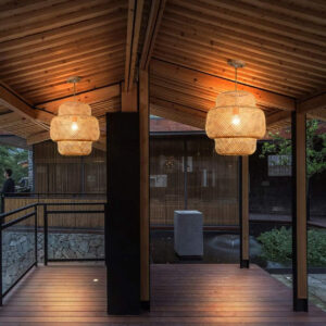 Wicker Rattan Pendant Lighting for Kitchen Island | Japanese Tiered Bamboo Lantern Pendant Lamp | Modern Beige Weave Hanging Ceiling Light Fixture 19.5" Beige Light Fixture - Image 3