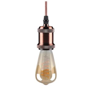 Ceiling Pendant & Lamp Holder, Metal Pendant Light Fitting, E27 Lamp Holder, Fitting Set with Braided Fabric Cable (Red/Bronze) - Image 3