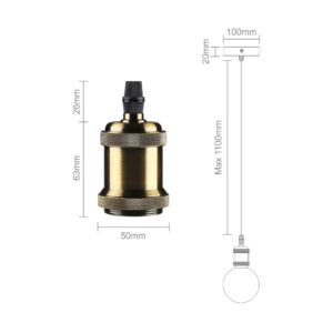 Ceiling Pendant & Lamp Holder, Metal Pendant Light Fitting, E27 Lamp Holder, Fitting Set with Braided Fabric Cable (Bronze) - Image 4