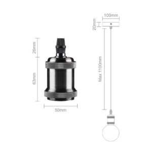 Ceiling Pendant & Lamp Holder, Metal Pendant Light Fitting, E27 Lamp Holder, Adjustable Cable Length, Fitting Set with Braided Fabric Cable (Black Chrome) - Image 3