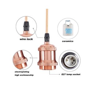 Ceiling Pendant & Lamp Holder, 1 Pcs Metal Pendant Light Fitting, E27 Lamp Holder, Fitting Set with Braided Fabric Cable (Rose Gold) - Image 4