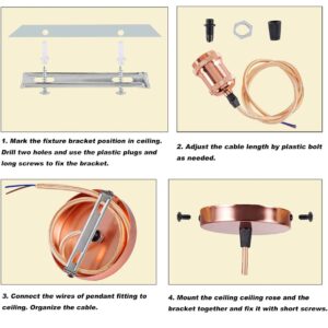 Ceiling Pendant & Lamp Holder, 1 Pcs Metal Pendant Light Fitting, E27 Lamp Holder, Fitting Set with Braided Fabric Cable (Rose Gold) - Image 3
