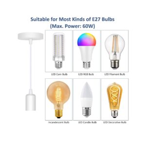 Ceiling Pendant Light Fitting, 2 Pack E27 Screw Lamp Holder, Ceiling Pendant & Lamp Holder, Ceiling Hanging Light Fixtures, with 100CM Adjustable Cable (White) - Image 5