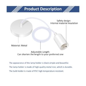 Ceiling Pendant Light Fitting, 2 Pack E27 Screw Lamp Holder, Ceiling Pendant & Lamp Holder, Ceiling Hanging Light Fixtures, with 100CM Adjustable Cable (White) - Image 3