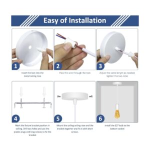 Ceiling Pendant Light Fitting, 2 Pack E27 Screw Lamp Holder, Ceiling Pendant & Lamp Holder, Ceiling Hanging Light Fixtures, with 100CM Adjustable Cable (White) - Image 4