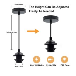 Ceiling Pendant & Lamp Holder, Metal Pendant Light Fitting, E27 Lamp Holder, Fitting Set with Braided Fabric Cable (Black 2pcs) - Image 3