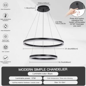 Modern LED Ring Chandeliers Lights for Living Room, Bedroom, and Dining Room, Round Chandelier with Remote Control, Dimmable Light, Adjustable Height and 3 Color Temperature - Image 6