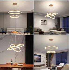Modern LED Ring Chandeliers Lights for Living Room, Bedroom, and Dining Room, Round Chandelier with Remote Control, Dimmable Light, Adjustable Height and 3 Color Temperature - Image 5