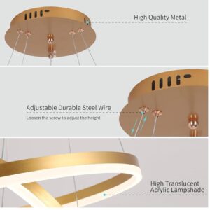 Modern LED Ring Chandeliers Lights for Living Room, Bedroom, and Dining Room, Round Chandelier with Remote Control, Dimmable Light, Adjustable Height and 3 Color Temperature - Image 4