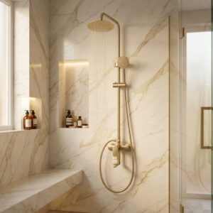 Elegant Brushed Gold Luxury Rainfall Shower System with Tub Spout - Image 3