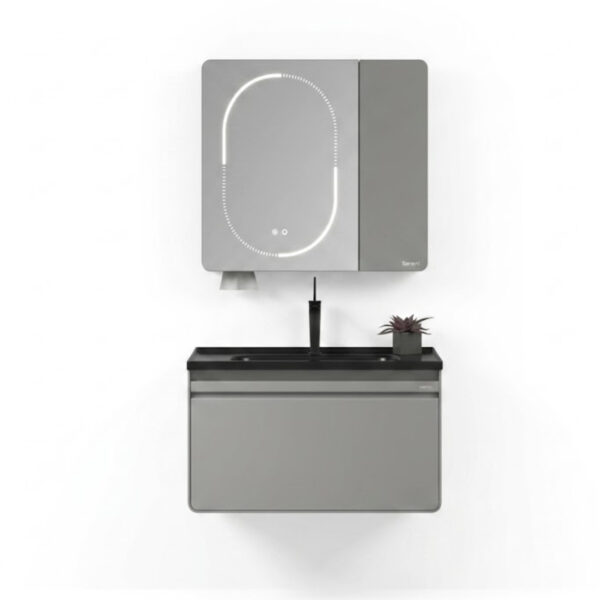 Minimalist Floating Bathroom Vanity Set with Intelligent LED Mirror Cabinet – Matte Grey & White – Model 322-80 (1)