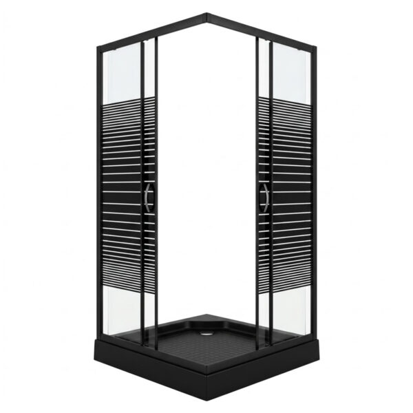Matte-Black-Square-Shower-Enclosure-with-Patterned-Privacy-Glass-Low-Profile-Tray